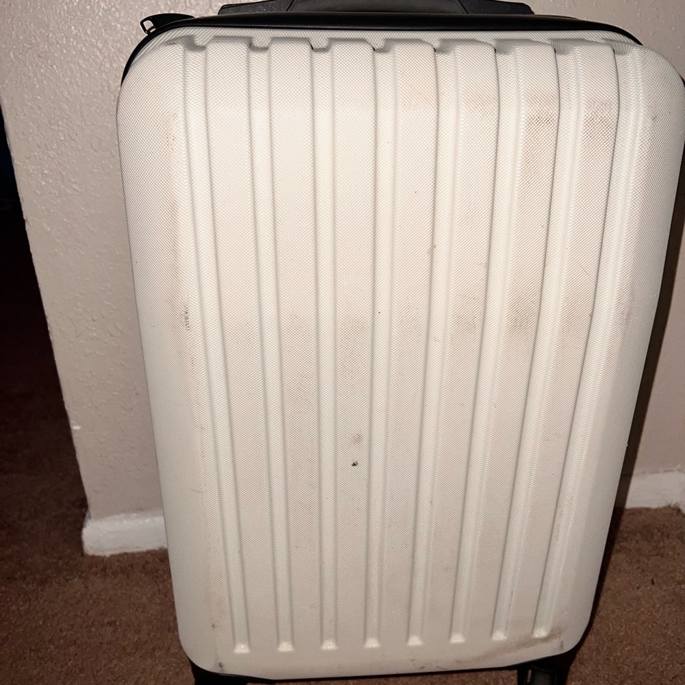 brookstone hard cover white suitcase